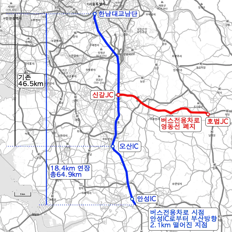 경부고속도로 버스전용차로 구간 지도
